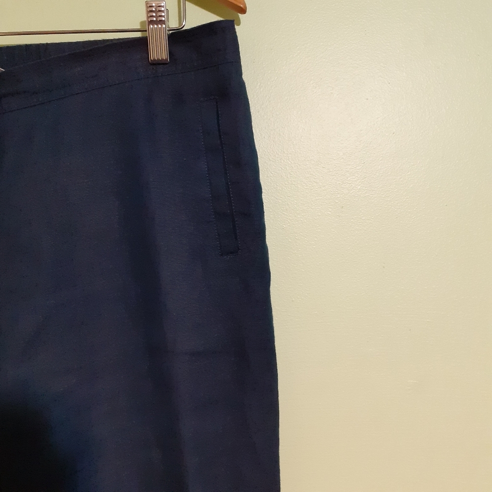 Navy Blue Pull on Pants, 100% Linen Straight Leg Trouser 14uk